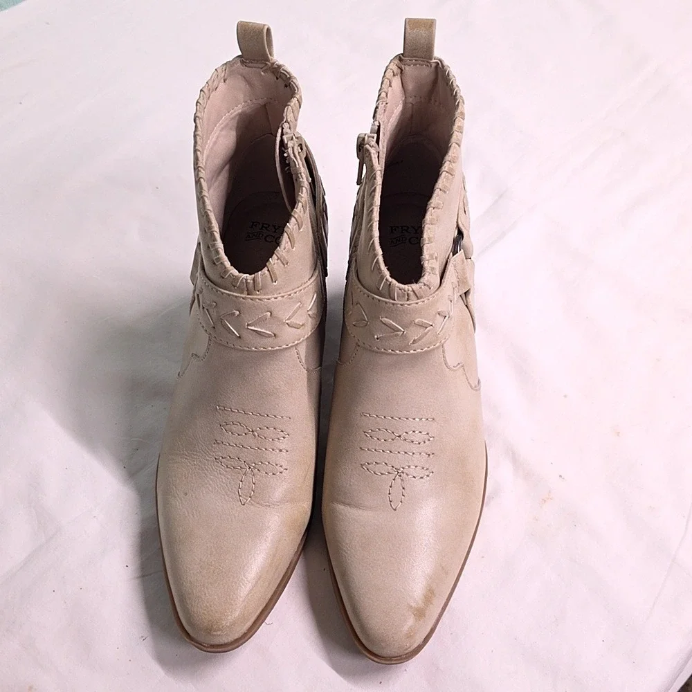 Frye and Co Palma Ankle Boots Women 7.5 Beige Western Boho Cowgirl Festival